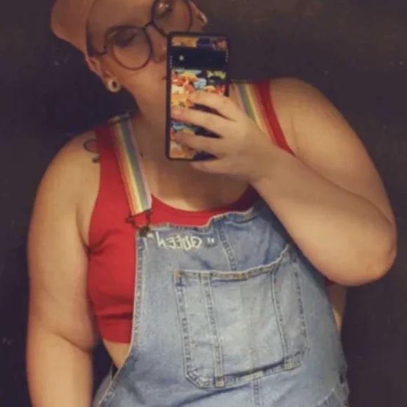 GAY PRIDE PARADE GENDER ADULT RAINBOW Jeans Overall Shortalls Light Wash Denim - Picture 6 of 6